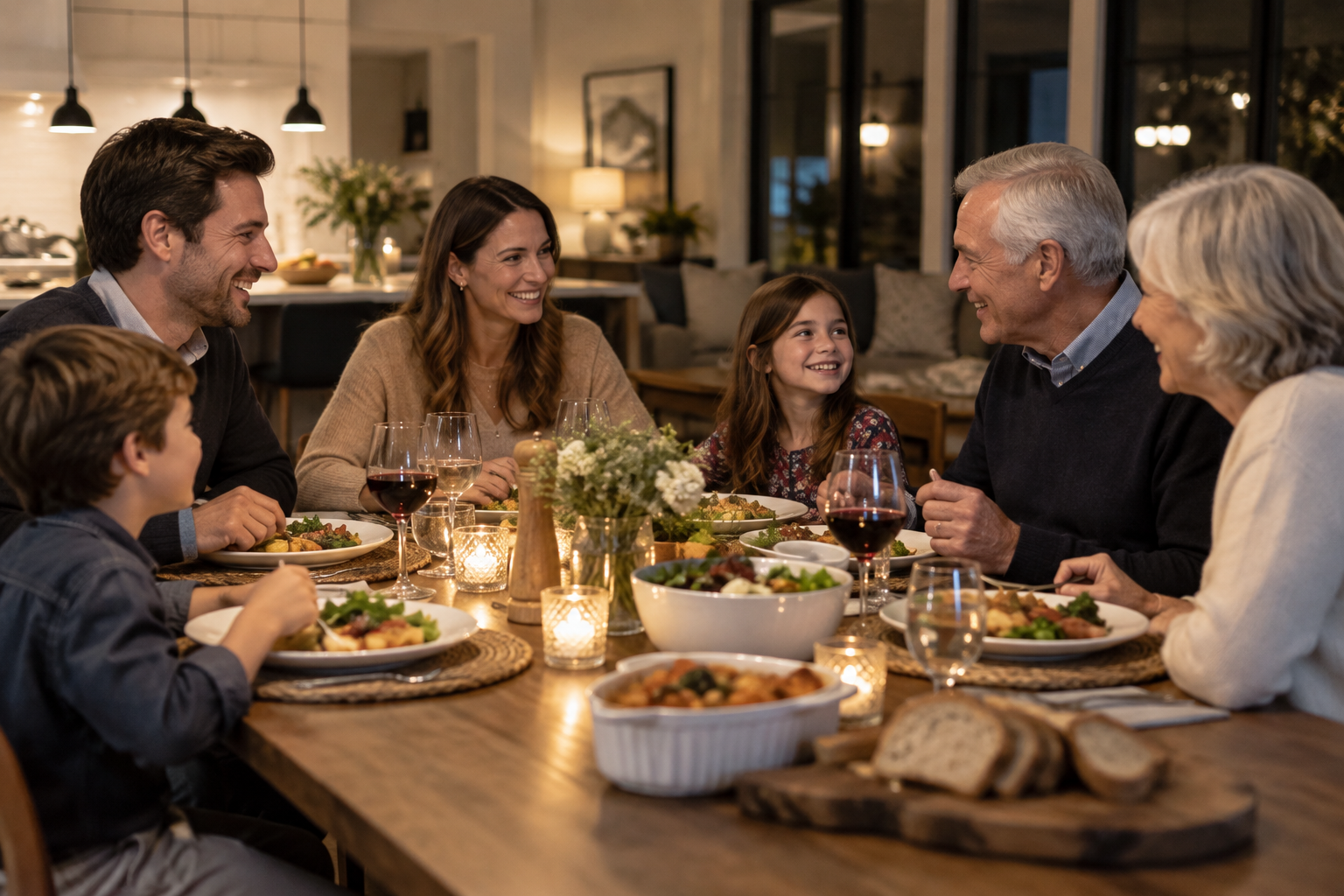 Family enjoying dinner together at home